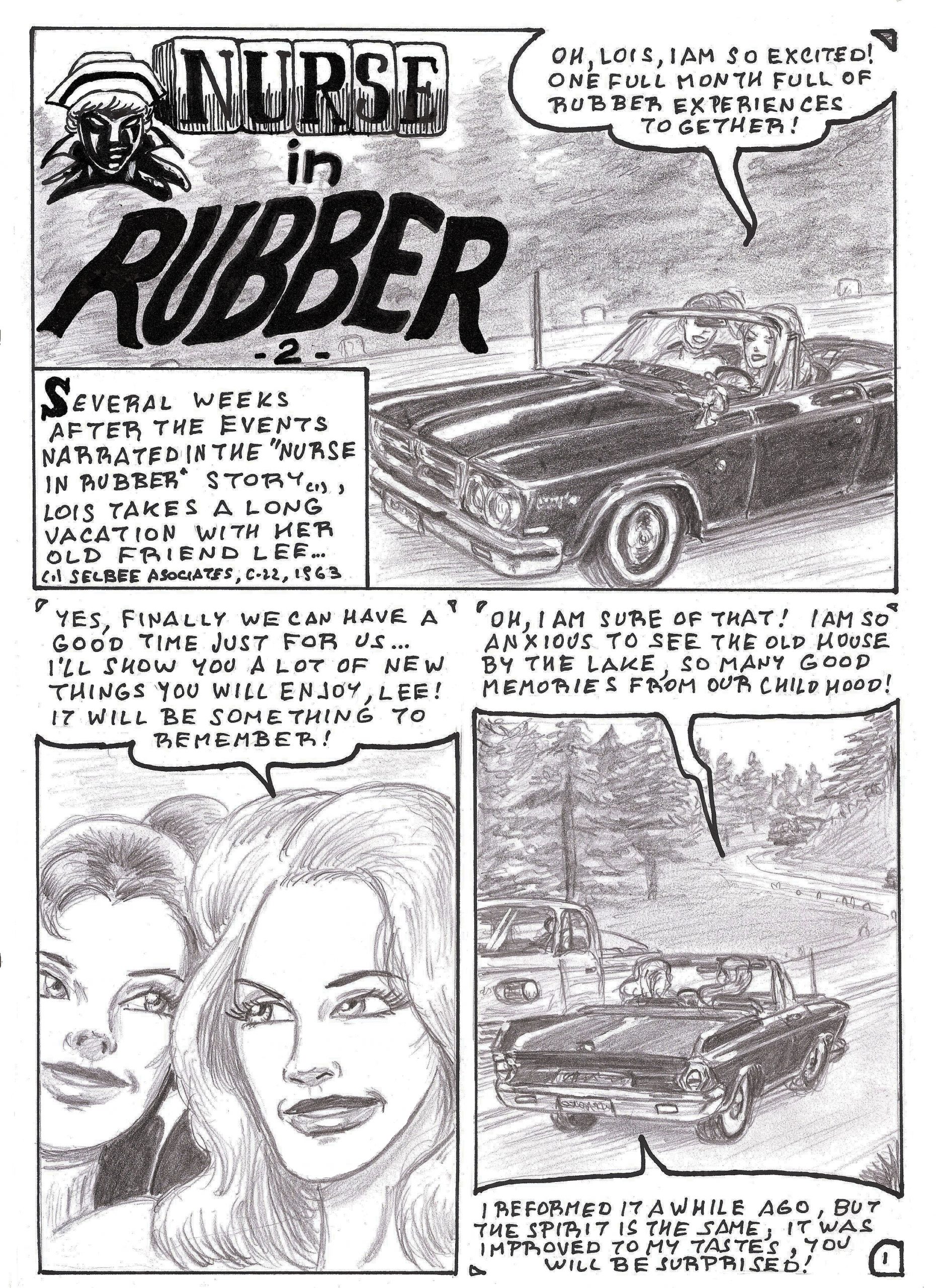 First page of "Nurse in Rubber", a 100 page comic in pencil, ink and white tempera, soon in book format, I hope!